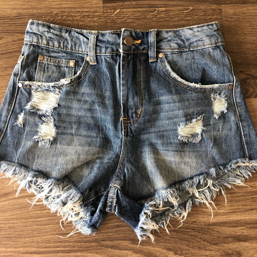 Distressed jean shorts